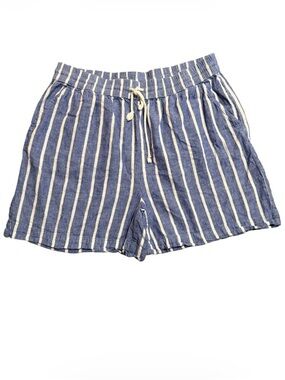 Beach Lunch Lounge Blue and White Striped Drawstring Linen-Blend Shorts